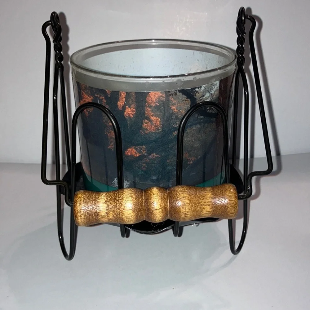 Black Wire Candle Holder with Black Metal‎ Tray and Wooden Handle